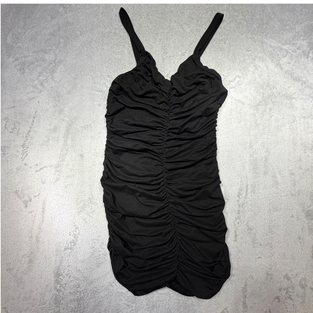Vintage I.R.β Ruched Bodycon Mini Dress Black Y2K Clubwear Size Small 2000s